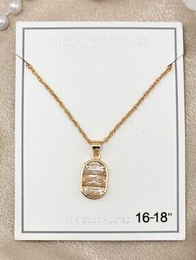 Sterling Forever Soraya Pendant Necklace 14k Gold Plated CZ Modern Minimalist